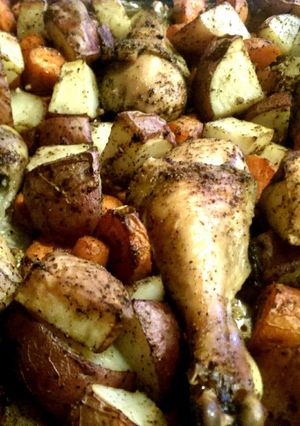 A picture of One Pot Meal {Roasted Drumsticks and Potatoes}.