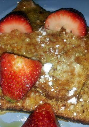 A picture of Strawberry french toast with a health kick.