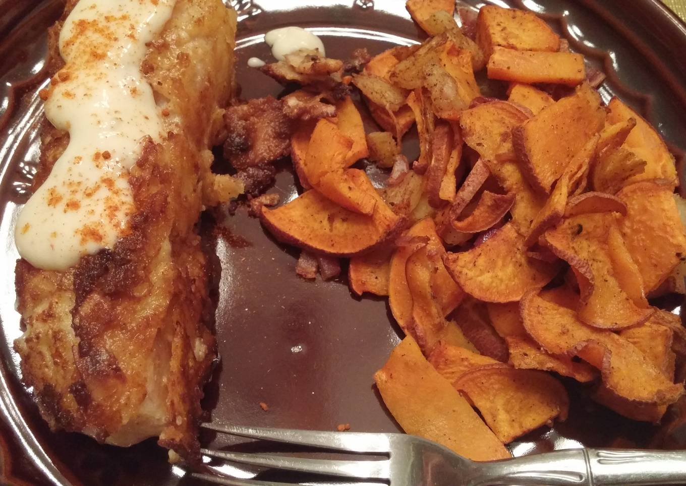 Coconut crusted cod with honey lemon aioli