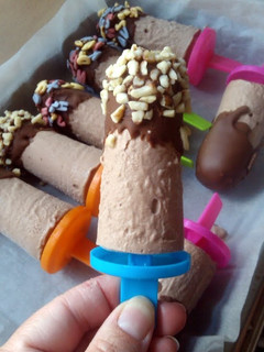 A picture of Vickys Chocolate Banana 'Ice Cream' Crunch Lollies, GF DF EF SF.