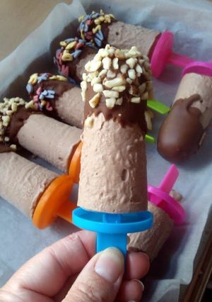 A picture of Vickys Chocolate Banana 'Ice Cream' Crunch Lollies, GF DF EF SF.