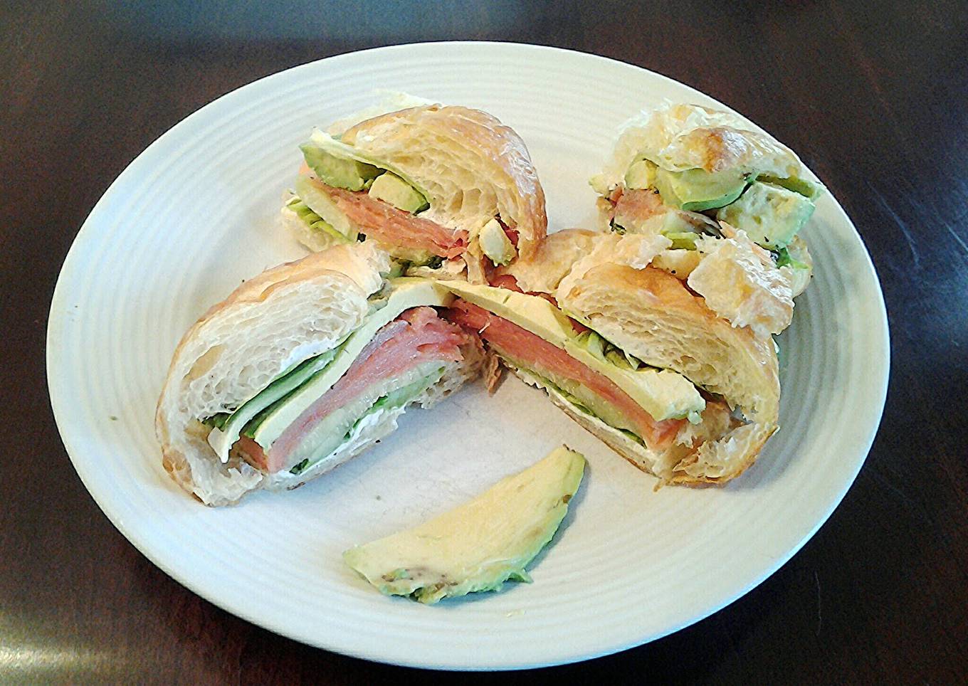 Avocado and Smoked Salmon Croissant Sandwich