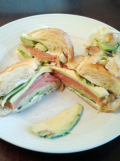 A picture of Avocado and Smoked Salmon Croissant Sandwich.