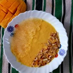 Mango smoothie with gond katira or badam pisin A picture of Mango smoothie with gond katira or badam pisin.