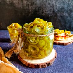 A picture of Homemade Pickled chillies.