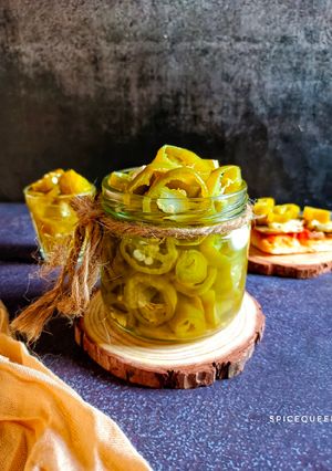 A picture of Homemade Pickled chillies.