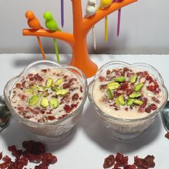 A picture of Beetroot Boondi in milk Rabri.