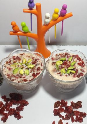 A picture of Beetroot Boondi in milk Rabri.