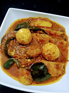 A picture of Dry Fish with Anda Aloo.
