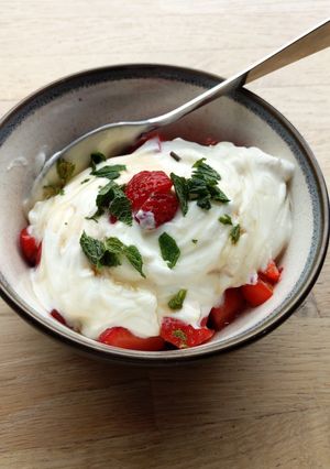 A picture of Strawberry and tomato pudding.