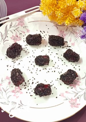 A picture of Chia Seeds covered Dates.