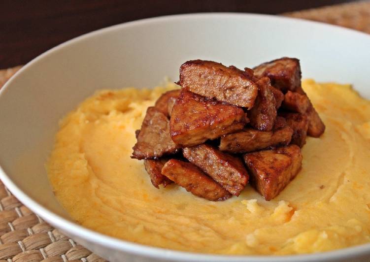 Puré de patata y calabaza con tempe
