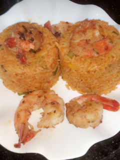 A picture of Prawn jollof rice.