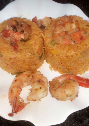 A picture of Prawn jollof rice.