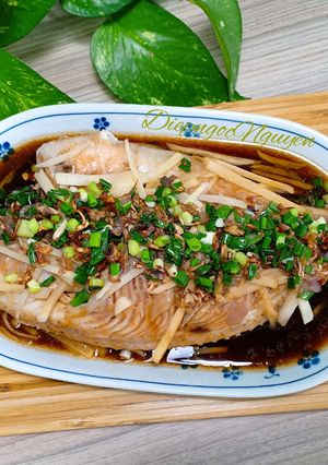 Hình của món Cá điêu hồng hấp gừng.