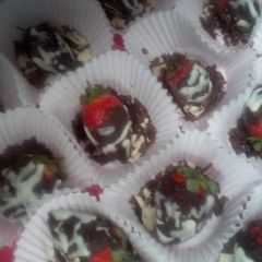 A picture of Chocolate coated strawberries.