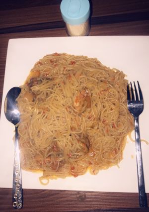 A picture of Jollof Spaghetti.