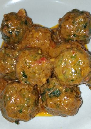 Foto resep Bola bola ospor daun sampeu (singkong) bumbu sate #TeamTress