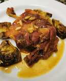 Cuixes de'ànec amb carxofes i salsa de taronja i Porto