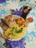 Ajiaco de olluco con papa y arroz chaufa