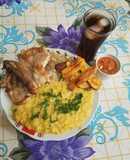 Ajiaco de olluco con papa y arroz chaufa
