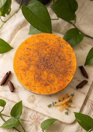 عکسی از دستور چیز کیک پرتقالی با پایه کیک اسفنجی