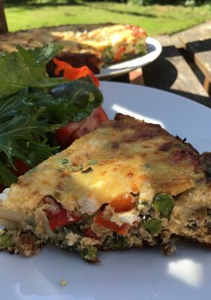 A picture of Pea, feta and kale frittata.