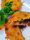 Mince stuffed crispy potato cutlets