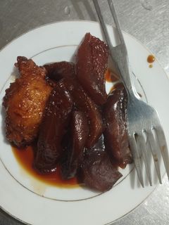 Una foto de Dulce de papaya con buñuelo de harina