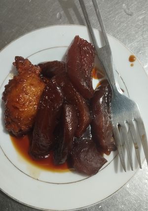 Una foto de Dulce de papaya con buñuelo de harina