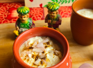 A picture of My favorite Rajasthani summer drink bajara Raabdi.