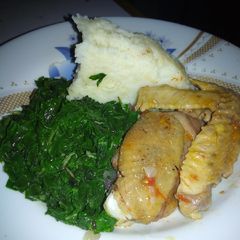 A picture of Kienyeji chicken with greens #CharityRecipe #4WeeksChallenge.