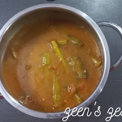 A picture of Okra and Drumsticks Chawal ki Kadhi.