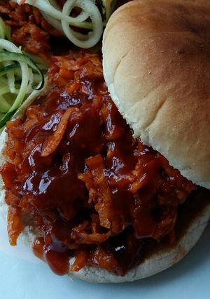 A picture of Vickys BBQ Pulled Sweet Potato, GF DF EF SF NF.