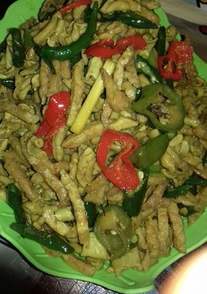 Foto resep Tumis usus tempe merah hijau