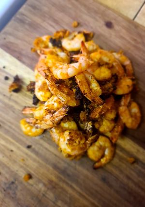 A picture of Air fried crumbed spicy prawns.