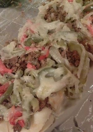 A picture of Sausage, Peppers, and Onions Pizza.