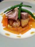 Pork and apple spiral with glazed carrots
