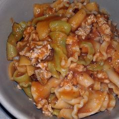 pasta with homemade sauce A picture of pasta with homemade sauce.