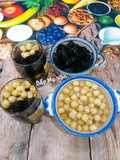 Black Grass Jelly with Lotus Seeds Dessert
