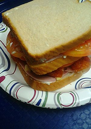A picture of Pepperoni ham and egg sandwich.