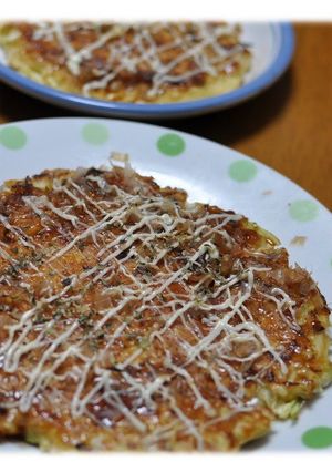 A picture of Okonomiyaki - Kansai-style.