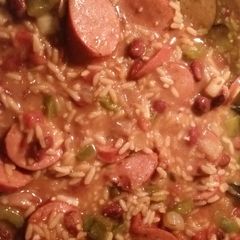Cajun style red beans and rice A picture of Cajun style red beans and rice.