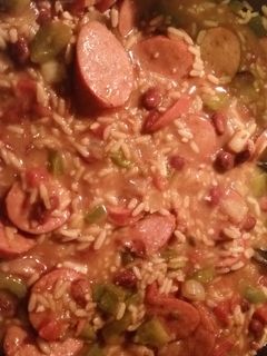 A picture of Cajun style red beans and rice.
