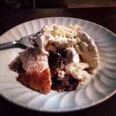 A picture of Blackcurrent and apple crumble.