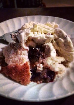 A picture of Blackcurrent and apple crumble.