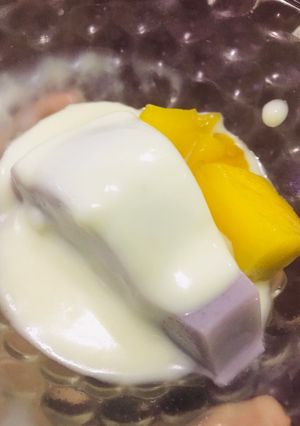 Foto resep HomemadeDessert #1Taro Pudding, Fla Susu dan Mango Topping