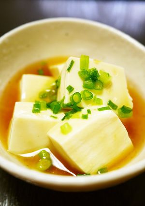 A picture of Silken Tofu with Ginger Ankake Sauce.