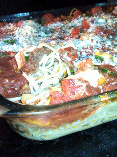 A picture of Roasted vegetable spaghetti bake.