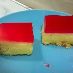 A picture of Custard cake with jello topping.